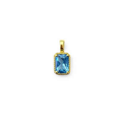 Solid 14K Gold Emerald Cut Birthstone Pendant, 925 Sterling Silver 7x5mm Rectangle Fancy Beaded Necklace Personalized Gift for Her Stackable