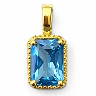 Solid 14K Gold Emerald Cut Birthstone Pendant, 925 Sterling Silver 7x5mm Rectangle Fancy Beaded Necklace Personalized Gift for Her Stackable