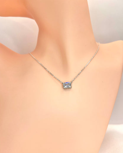 Solid 14K Gold Emerald Cut Birthstone Necklace, 925 Sterling Silver 7x5mm Dainty Rectangle Fancy Charm Pendant, Personalized Gift for Her