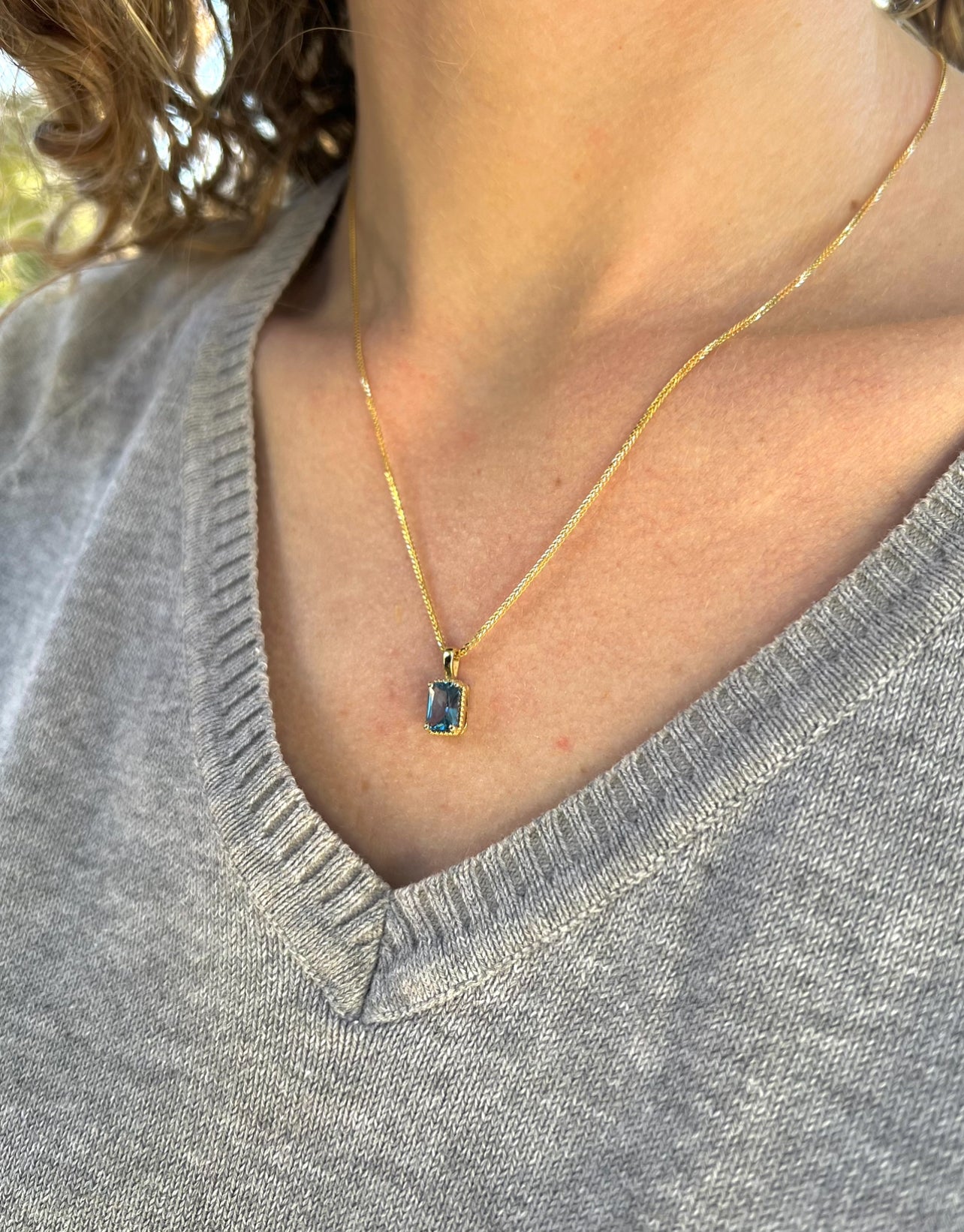 Solid 14K Gold Emerald Cut Birthstone Pendant, 925 Sterling Silver 7x5mm Rectangle Fancy Beaded Necklace Personalized Gift for Her Stackable