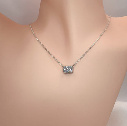 Solid 14K Gold Emerald Cut Birthstone Necklace, 925 Sterling Silver 7x5mm Dainty Rectangle Fancy Charm Pendant, Personalized Gift for Her