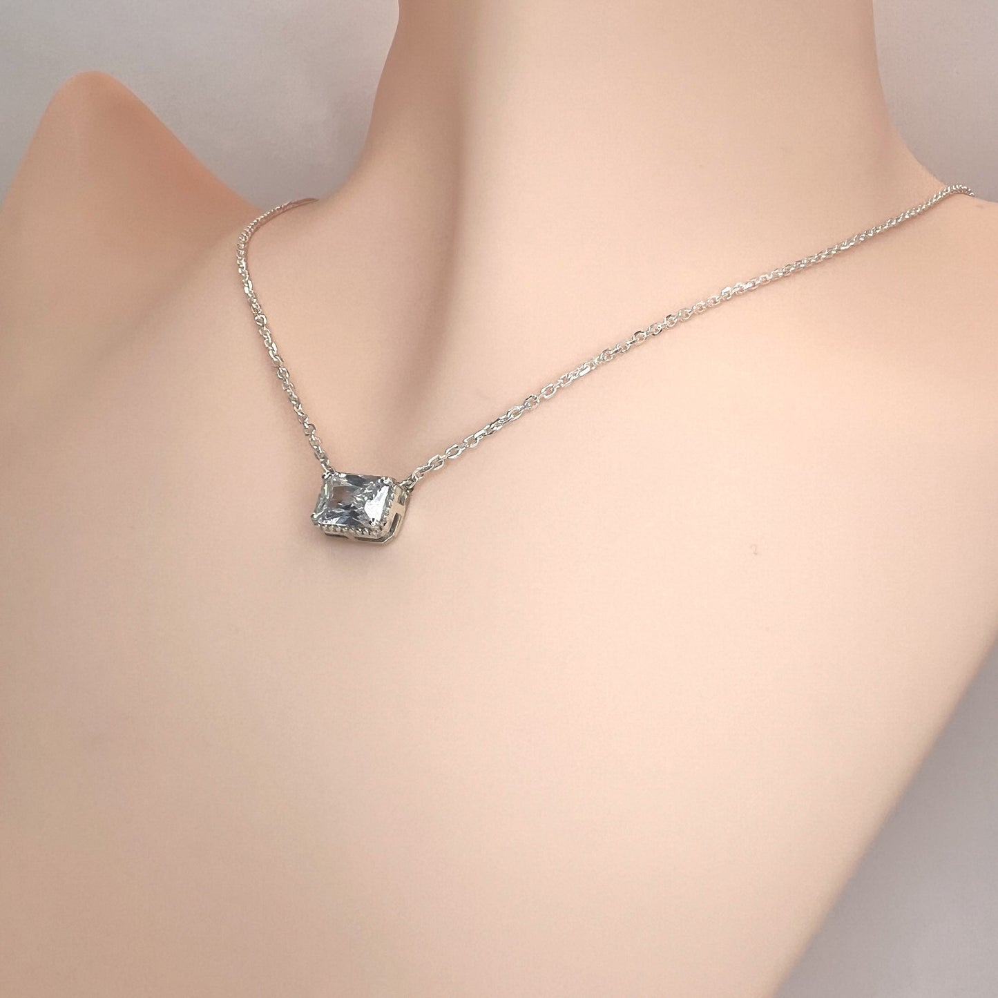 Solid 14K Gold Emerald Cut Birthstone Necklace, 925 Sterling Silver 7x5mm Dainty Rectangle Fancy Charm Pendant, Personalized Gift for Her