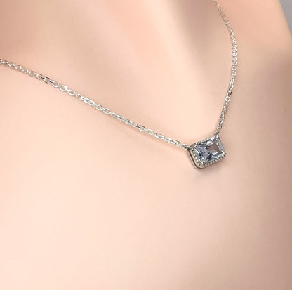 Solid 14K Gold Emerald Cut Birthstone Necklace, 925 Sterling Silver 7x5mm Dainty Rectangle Fancy Charm Pendant, Personalized Gift for Her