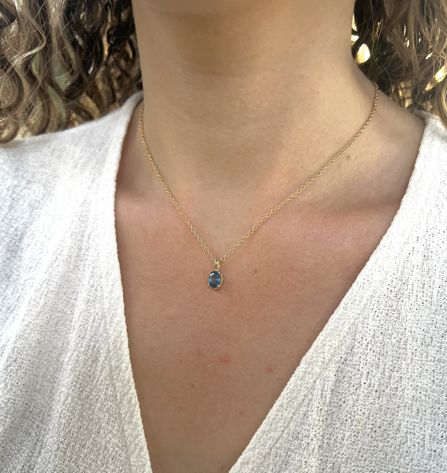 Solid 14K Gold Oval Birthstone Necklace, 925 Sterling Silver 7mm Grain Fancy Beaded Charm Pendant, Personalized Real Gold Birthday Gift for Her Stackable