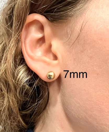 14K Gold Plated Ball Stud Earrings, 925 Sterling Silver Bead Studs for Men & Women, Dainty 3mm Minimalist to Bold 10mm Spherical Piercing