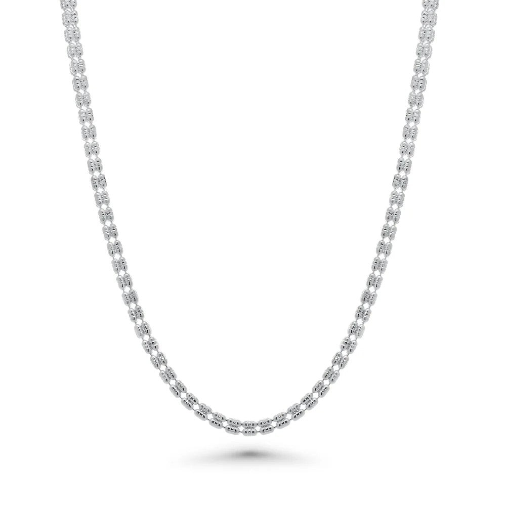Solid 925 Sterling Silver Four Sided Ice Chain, 3.6mm Two Tone Gold Plated Bling Necklace, Diamond Cut Textured Matrix Chain for Men & Women