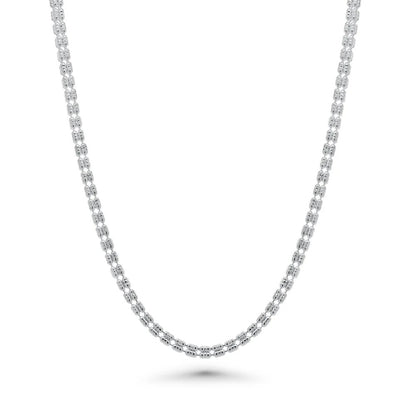 Solid 925 Sterling Silver Four Sided Ice Chain, 3.6mm Two Tone Gold Plated Bling Necklace, Diamond Cut Textured Matrix Chain for Men & Women