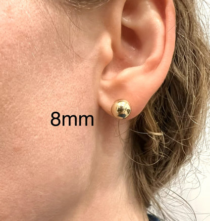 14K Gold Plated Ball Stud Earrings, 925 Sterling Silver Bead Studs for Men & Women, Dainty 3mm Minimalist to Bold 10mm Spherical Piercing
