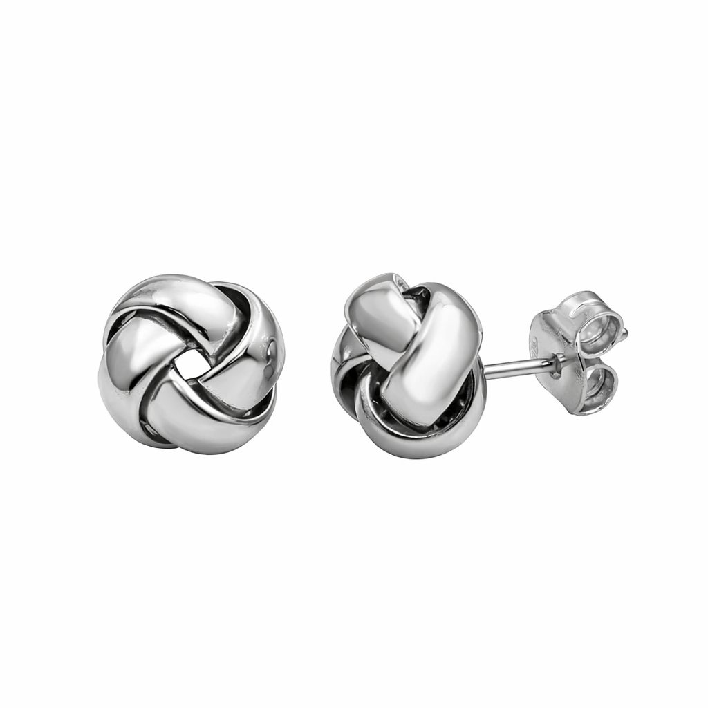 Solid 925 Sterling Silver Love Knot Stud Earrings, 14K Gold Plated Woven Infinity Loop Post Earrings for Women, Dainty Eternity Studs