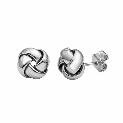 Solid 925 Sterling Silver Love Knot Stud Earrings, 14K Gold Plated Woven Infinity Loop Post Earrings for Women, Dainty Eternity Studs