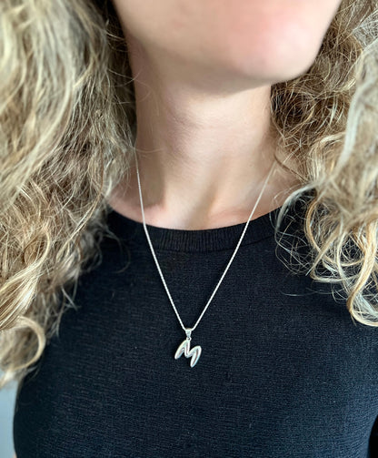 Custom Silver Bubble Initial Necklace, 3D Puffy Balloon Letter Pendant in 925 Sterling Silver, Modern Personalized Monogram Gift for Her
