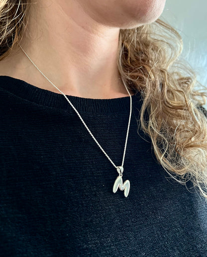 Custom Silver Bubble Initial Necklace, 3D Puffy Balloon Letter Pendant in 925 Sterling Silver, Modern Personalized Monogram Gift for Her