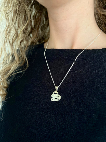 Gothic Old English Initial Necklace 925 Sterling Silver, Sand-Blasted Textured Custom Letter Pendant, Edgy Monogram Gift