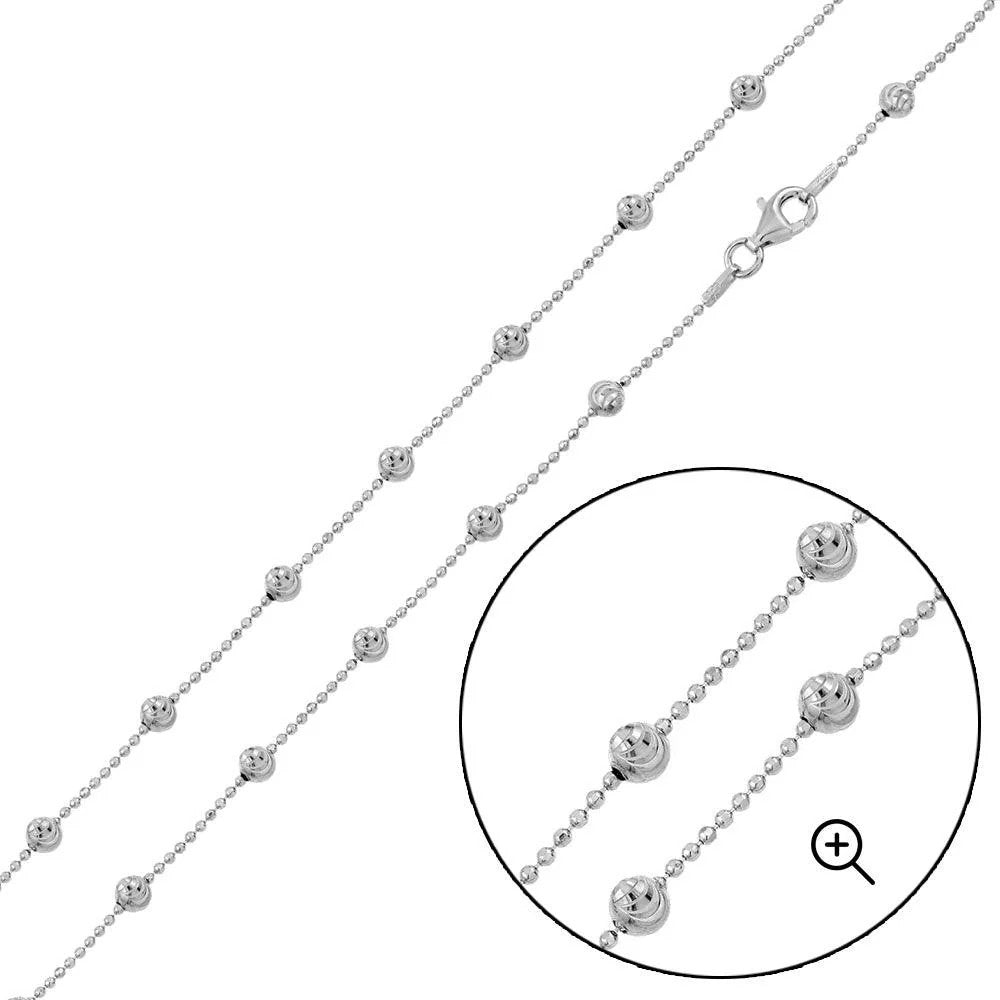 Solid 925 Sterling Silver Moon Cut Bead Chain, Alternating Ball Necklace for Men and Women, 14K Gold Plated or Rhodium Finished