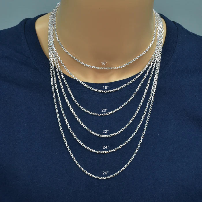 Solid 925 Sterling Silver Rectangular Forza Chain, Men's Tino Cable Link Necklace, Premium Squared Cable Link Chain Custom Length Jewelry