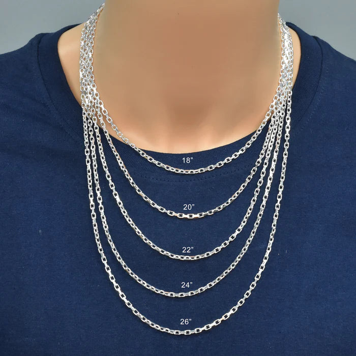 Solid 925 Sterling Silver Rectangular Forza Chain, Men's Tino Cable Link Necklace, Premium Squared Cable Link Chain Custom Length Jewelry