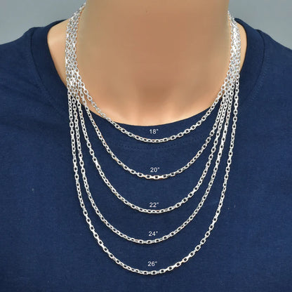Solid 925 Sterling Silver Rectangular Forza Chain, Men's Tino Cable Link Necklace, Premium Squared Cable Link Chain Custom Length Jewelry