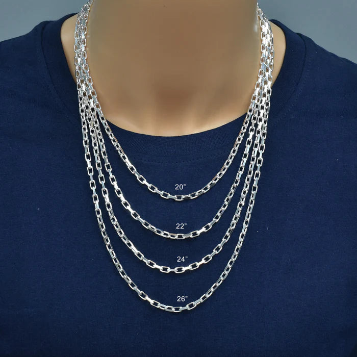 Solid 925 Sterling Silver Rectangular Forza Chain, Men's Tino Cable Link Necklace, Premium Squared Cable Link Chain Custom Length Jewelry