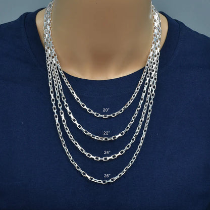 Solid 925 Sterling Silver Rectangular Forza Chain, Men's Tino Cable Link Necklace, Premium Squared Cable Link Chain Custom Length Jewelry