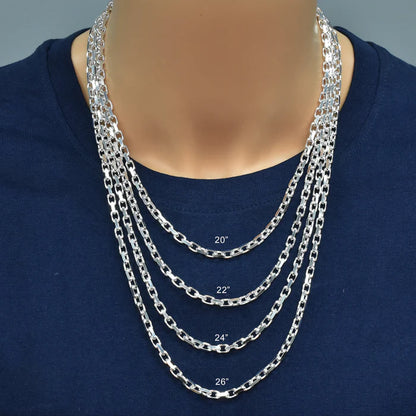 Solid 925 Sterling Silver Rectangular Forza Chain, Men's Tino Cable Link Necklace, Premium Squared Cable Link Chain Custom Length Jewelry