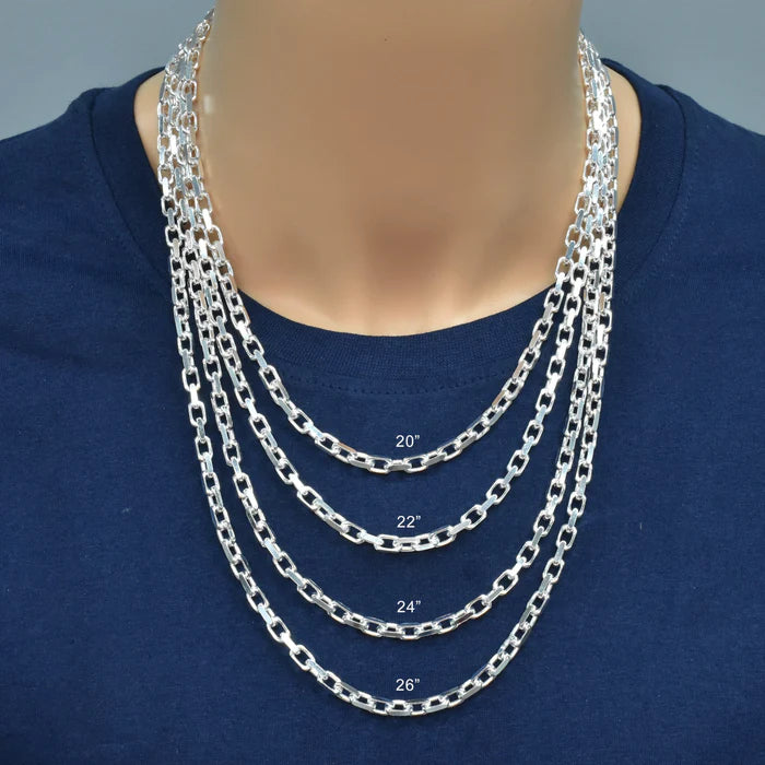 Solid 925 Sterling Silver Rectangular Forza Chain, Men's Tino Cable Link Necklace, Premium Squared Cable Link Chain Custom Length Jewelry