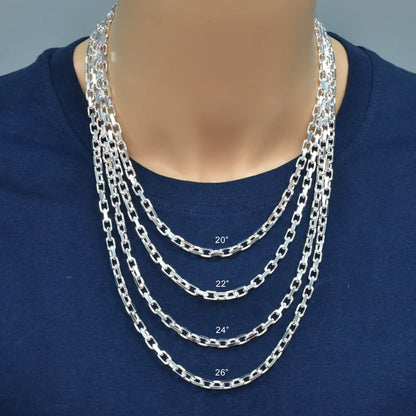 Solid 925 Sterling Silver Rectangular Forza Chain, Men's Tino Cable Link Necklace, Premium Squared Cable Link Chain Custom Length Jewelry