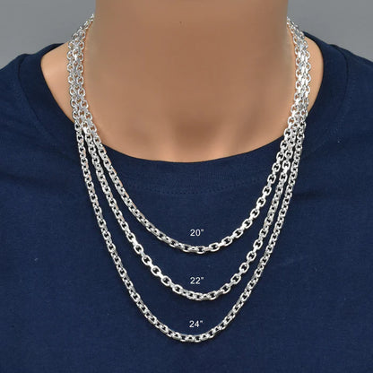 Solid 925 Sterling Silver Forza Tino Chain, Rounded Cable Link Necklace for Men & Women, Premium Solid Silver Heavy Duty Cable Chain