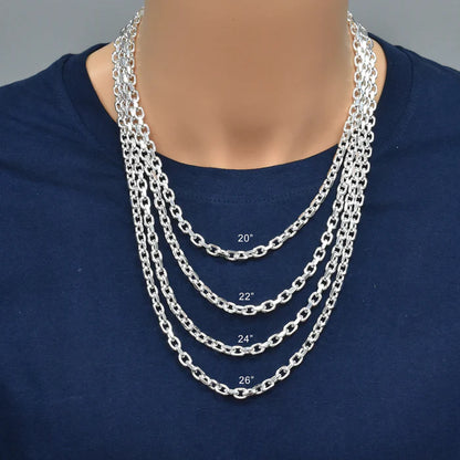 Solid 925 Sterling Silver Forza Tino Chain, Rounded Cable Link Necklace for Men & Women, Premium Solid Silver Heavy Duty Cable Chain