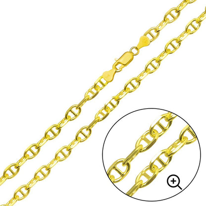 Solid 925 Sterling Silver Twisted Mariner Chain, 6mm Diamond Cut Anchor Link for Men & Women, Gold Plated Spiraled Link Chain for Pendants