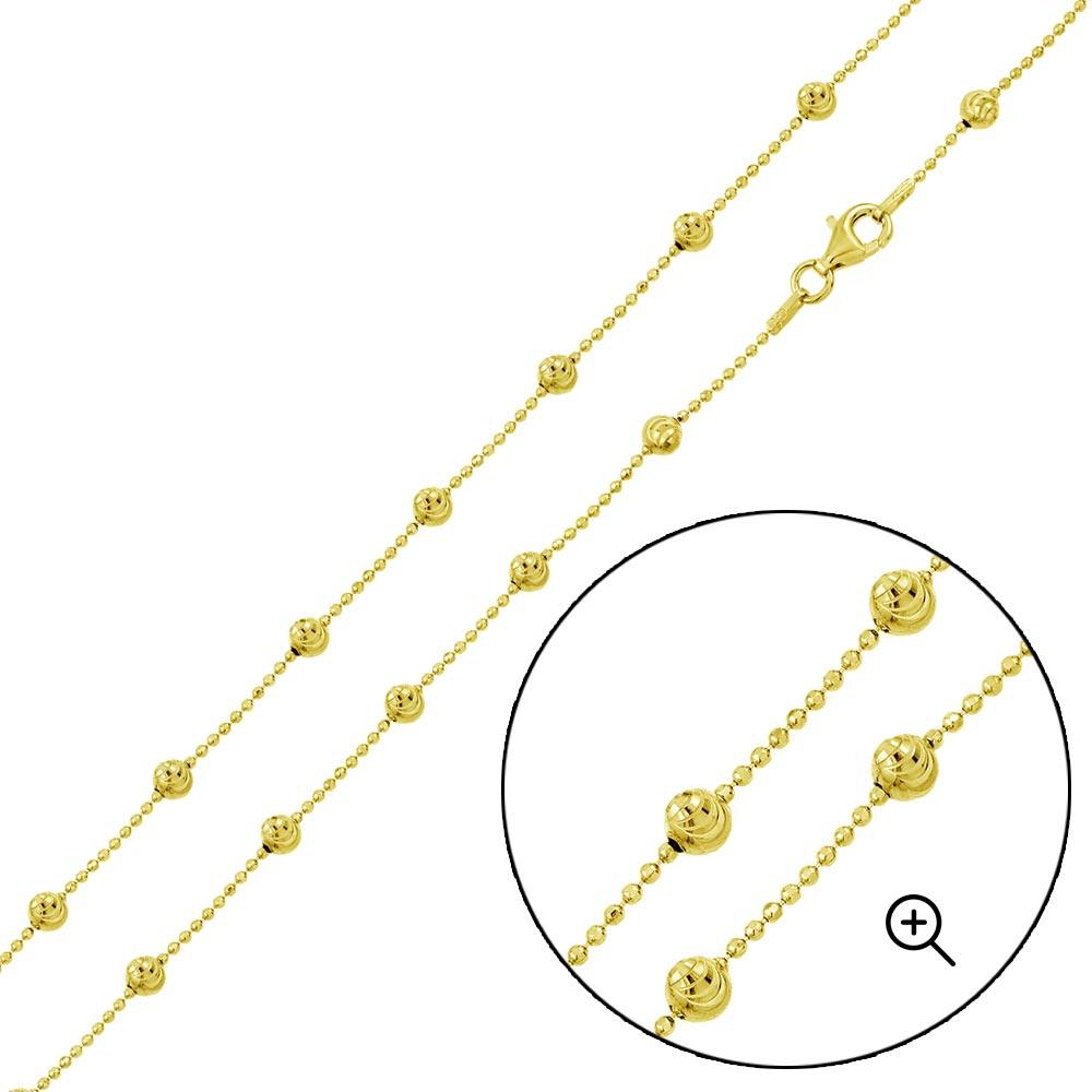 Solid 925 Sterling Silver Moon Cut Bead Chain, Alternating Ball Necklace for Men and Women, 14K Gold Plated or Rhodium Finished