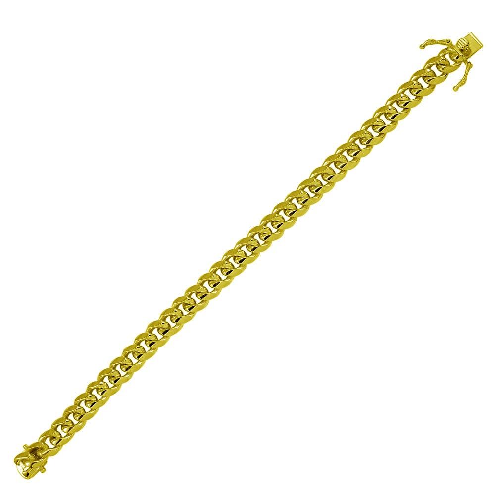 Solid 925 Sterling Silver Miami Cuban Bracelet, 14K Gold Plated Heavy Curb Link Wristband, Box Lock Thick Bracelet Contemporary Fine Jewelry