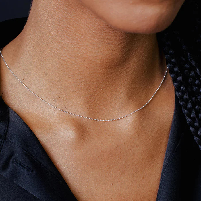 Solid 925 Sterling Silver Diamond Cut Ball Chain, Faceted Silver Military Bead Chain Premium Solid Silver Caviar Dog Tag Necklace for Charms