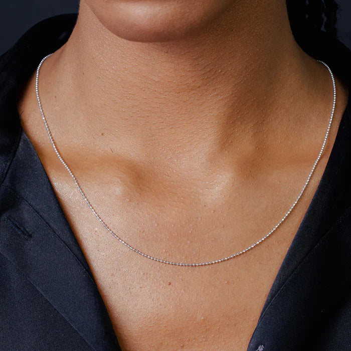 Solid 925 Sterling Silver Diamond Cut Ball Chain, Faceted Silver Military Bead Chain Premium Solid Silver Caviar Dog Tag Necklace for Charms