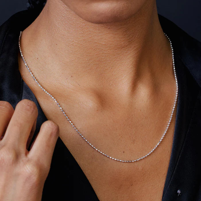 Solid 925 Sterling Silver Diamond Cut Ball Chain, Faceted Silver Military Bead Chain Premium Solid Silver Caviar Dog Tag Necklace for Charms