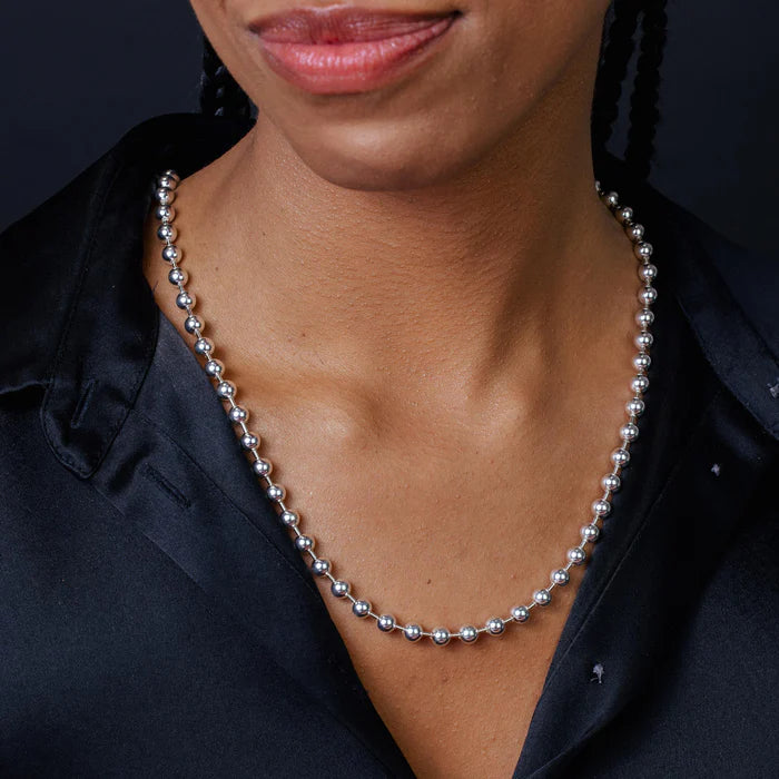 Solid 925 Sterling Silver Ball Chain, High Polish Beaded Necklace for Men & Women, Military Bead Chain Premium Solid Silver Dog Tag Necklace