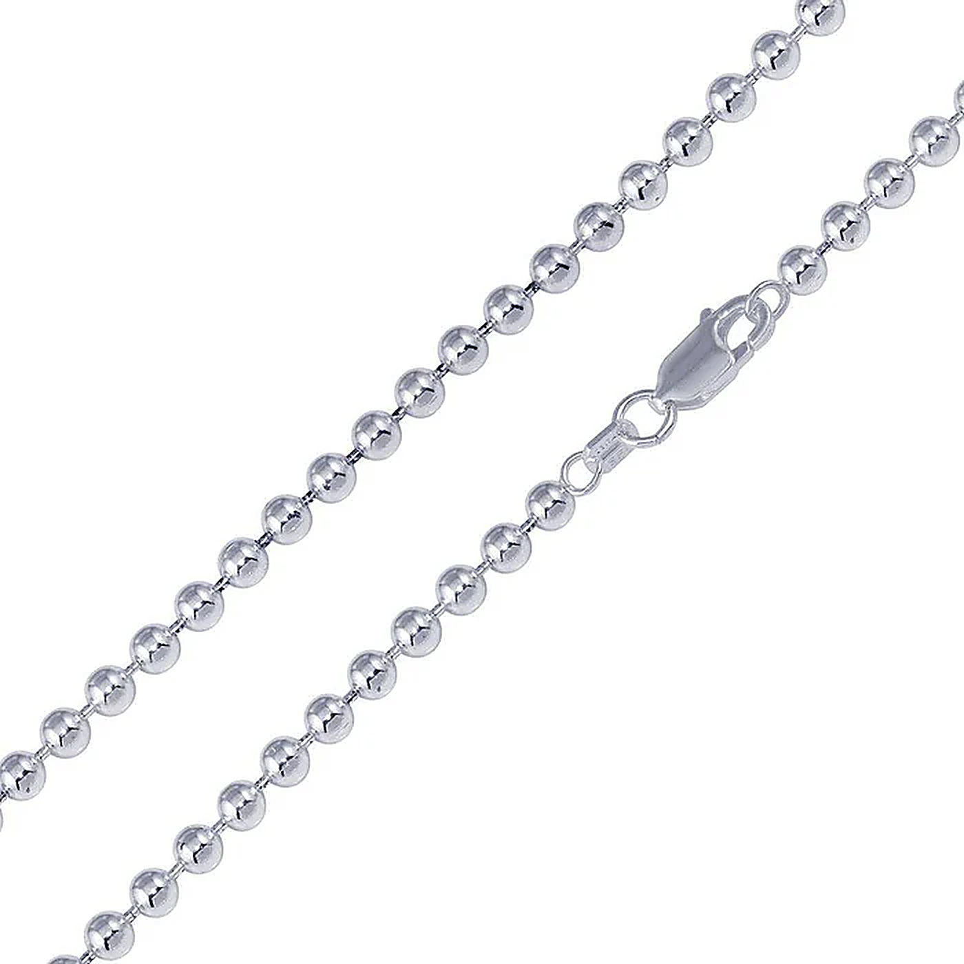 Solid 925 Sterling Silver Ball Chain, High Polish Beaded Necklace for Men & Women, Military Bead Chain Premium Solid Silver Dog Tag Necklace
