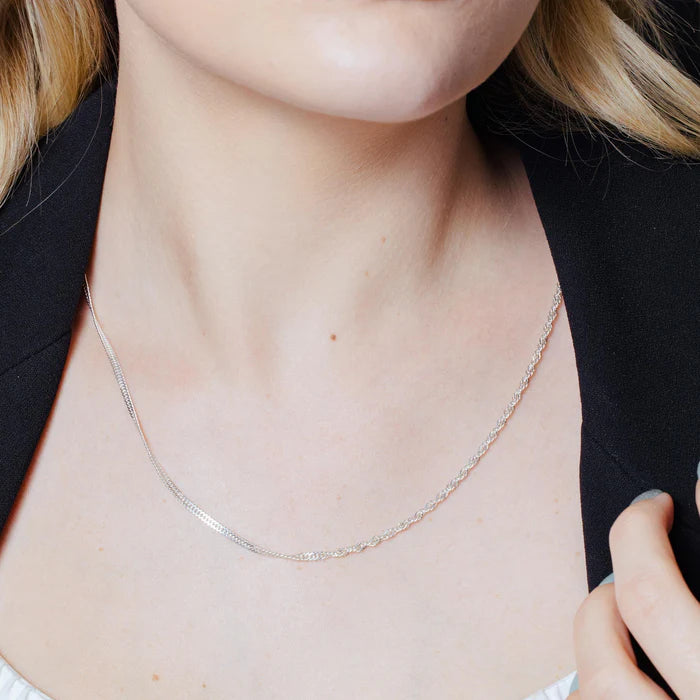 Solid 925 Sterling Silver Diamond Cut Singapore Chain, Twisted Wave Link Sparkle Necklace for Men & Women, Dainty Ripple Pendant Chain