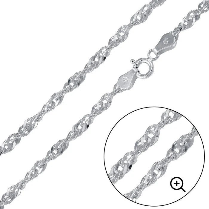 Solid 925 Sterling Silver Diamond Cut Singapore Chain, Twisted Wave Link Sparkle Necklace for Men & Women, Dainty Ripple Pendant Chain