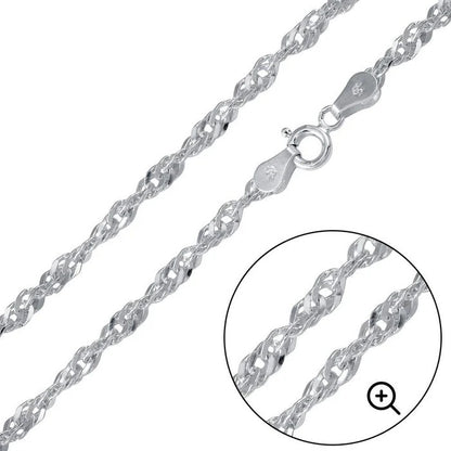 Solid 925 Sterling Silver Diamond Cut Singapore Chain, Twisted Wave Link Sparkle Necklace for Men & Women, Dainty Ripple Pendant Chain