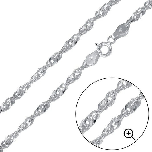 Solid 925 Sterling Silver Diamond Cut Singapore Chain, Twisted Wave Link Sparkle Necklace for Men & Women, Dainty Ripple Pendant Chain