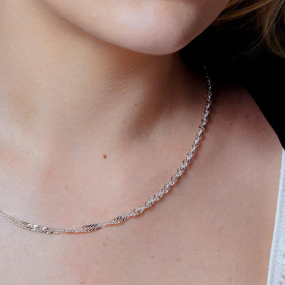 Solid 925 Sterling Silver Diamond Cut Singapore Chain, Twisted Wave Link Sparkle Necklace for Men & Women, Dainty Ripple Pendant Chain