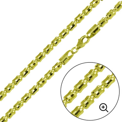 Solid 925 Sterling Silver Barrel Bead Crystal Chain, 14K Gold Plated Diamond Cut Disco Ball Necklace, Highly Reflective Faceted Link Jewelry