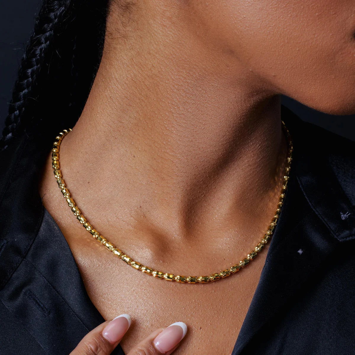 Solid 925 Sterling Silver Barrel Bead Crystal Chain, 14K Gold Plated Diamond Cut Disco Ball Necklace, Highly Reflective Faceted Link Jewelry