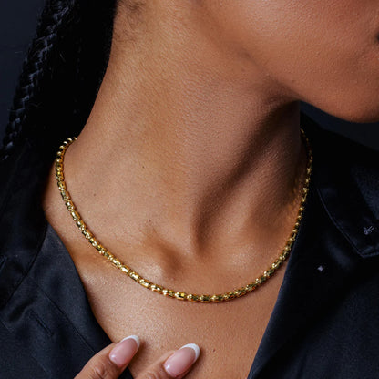 Solid 925 Sterling Silver Barrel Bead Crystal Chain, 14K Gold Plated Diamond Cut Disco Ball Necklace, Highly Reflective Faceted Link Jewelry
