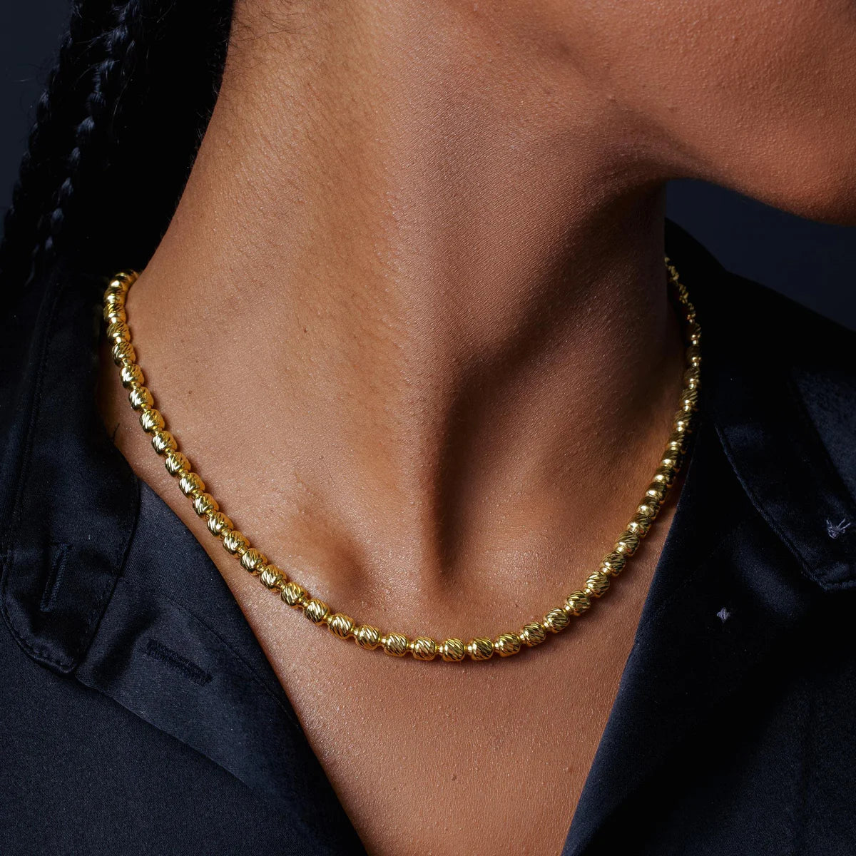 Solid 925 Sterling Silver 5mm Barrel Moon Cut Chain, 14K Gold Plated Diamond Cut Bead Necklace, Heavy Sparkly Ball Chain for Men & Women
