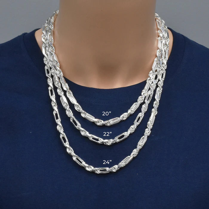 Sterling Silver Diamond-Cut Milano Rope Chain, Solid Silver Necklaces for Men or Women, Solid Unisex Silver Chains for Everyday Casual Wear