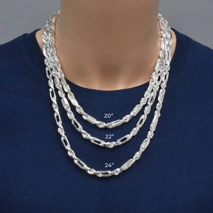 Sterling Silver Diamond-Cut Milano Rope Chain, Solid Silver Necklaces for Men or Women, Solid Unisex Silver Chains for Everyday Casual Wear
