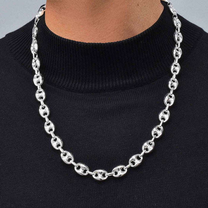 Solid 925 Sterling Silver Puffed Mariner Chain, Semi Solid Thick Anchor Link Necklace for Men & Women, Marine Link Chain for Large Pendants