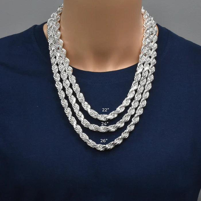 Solid 925 Sterling Silver Diamond Cut Rope Chain, High Polish Twisted Braid Necklace for Men & Women, Premium Silver Rope Chain Necklace