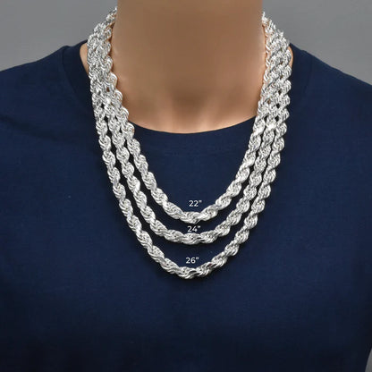 Solid 925 Sterling Silver Diamond Cut Rope Chain, High Polish Twisted Braid Necklace for Men & Women, Premium Silver Rope Chain Necklace